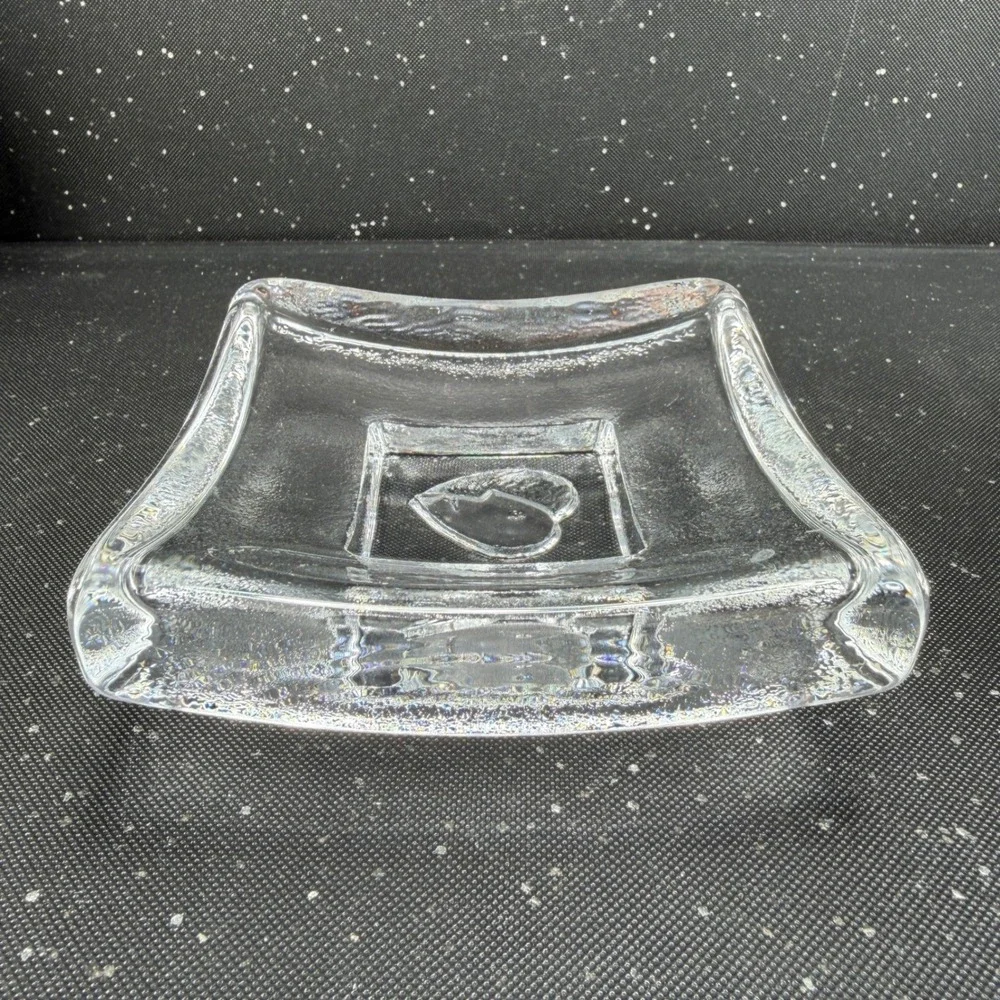 Kosta Boda Swedish Glass Square Heart Footed Dish Clear Bertil Vallien Saturday